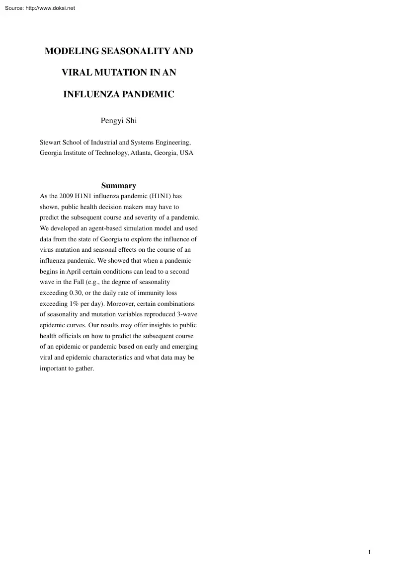 Pengyi Shi - Modeling Seasonality and Viral Mutation in an Influenza Pandemic