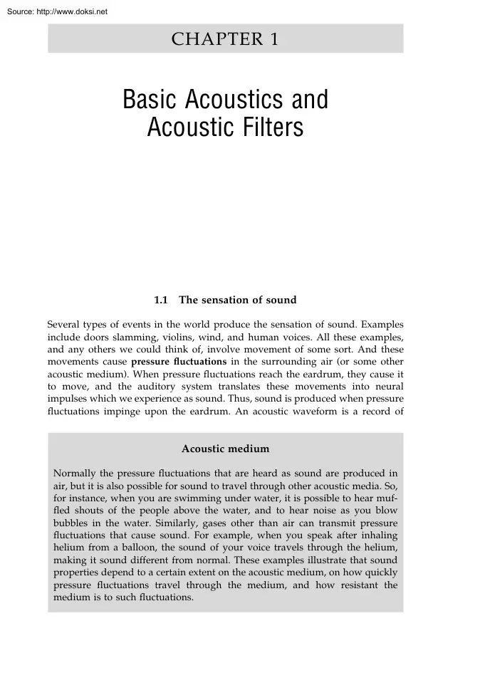 Basic Acoustics and Acoustic Filters