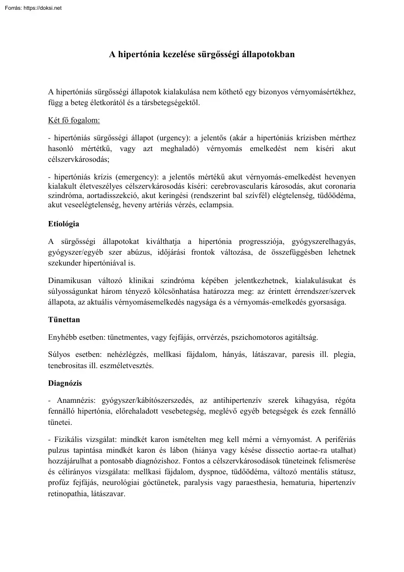 A hipertónia kezelése sürgősségi állapotokban