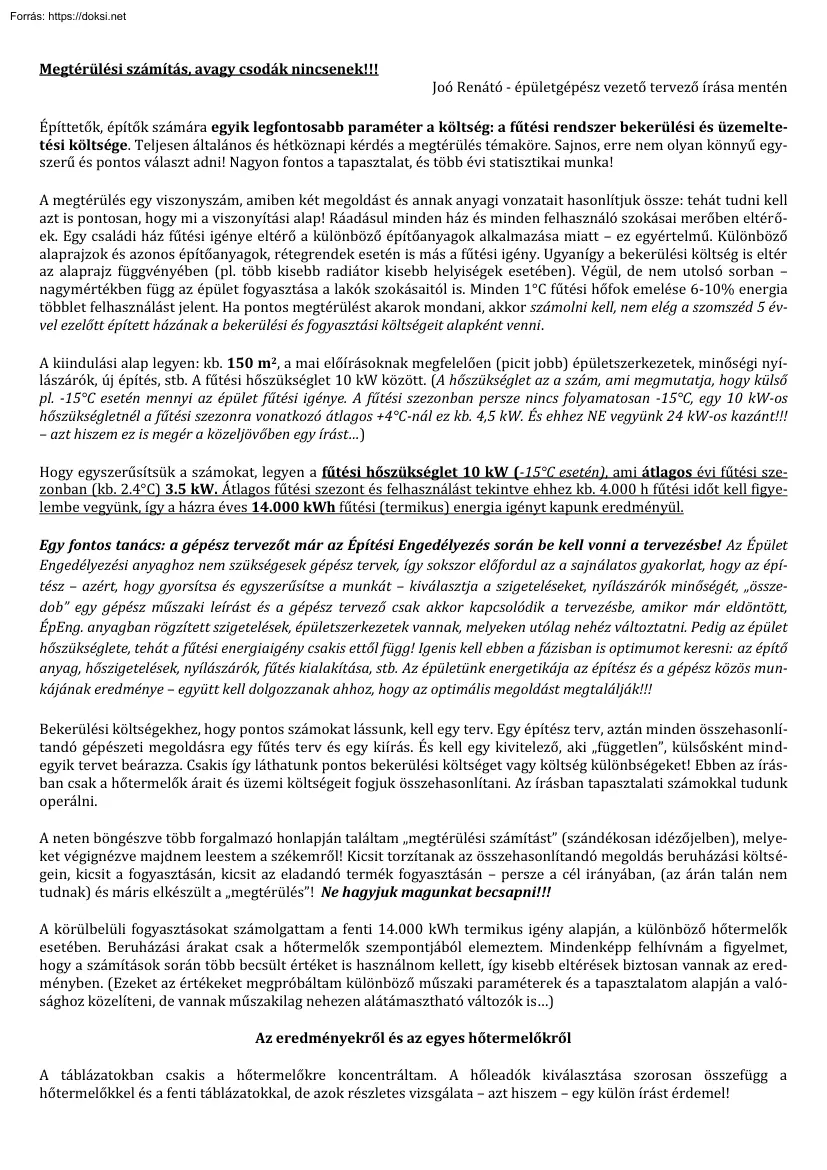 Joó Renátó - Megtérülési számítás, avagy csodák nincsenek