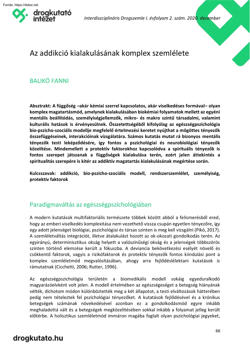 Balikó Fanni - Az addikció kialakulásának komplex szemlélete