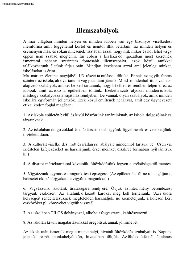 Szilágyi Ádám - Illemszabályok