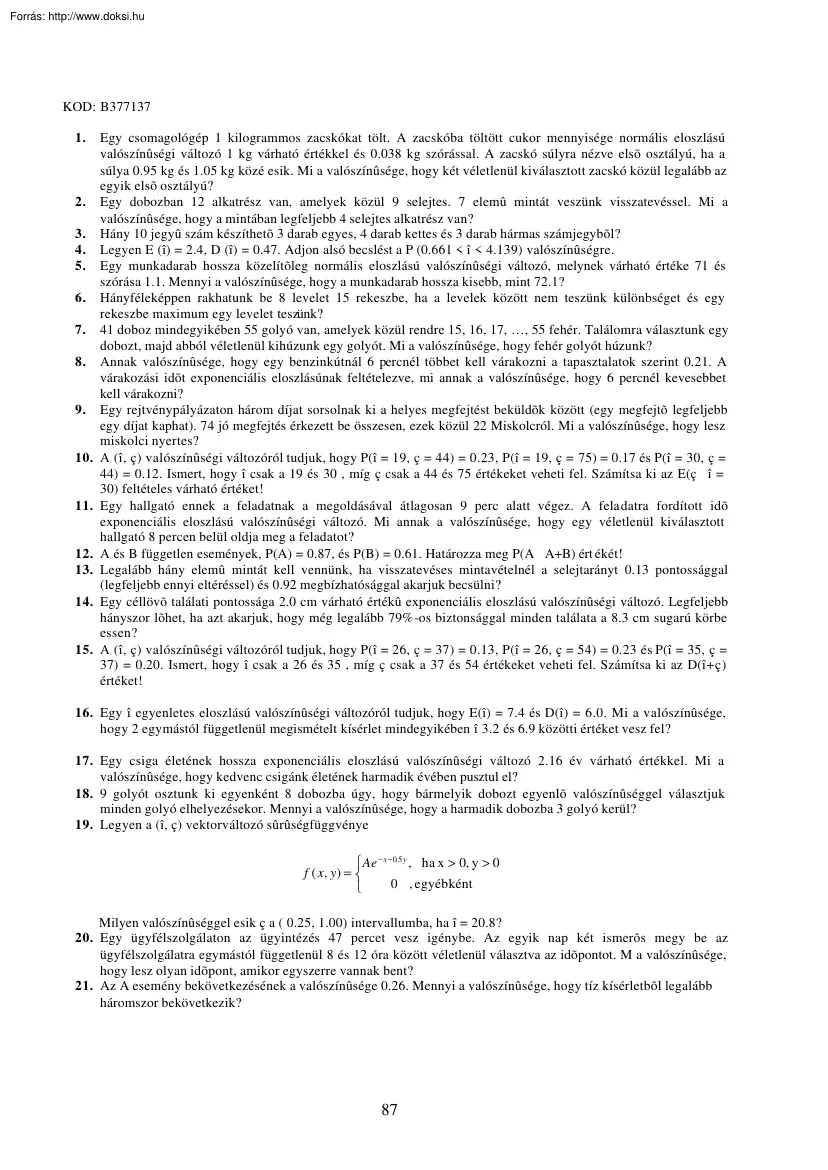 Valószínűség-számítás feladatok kidolgozva
