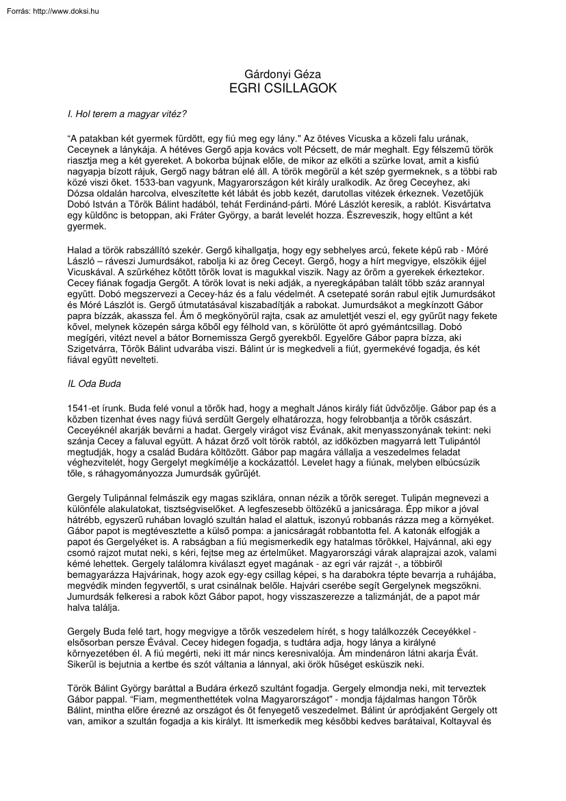 Szathmáry Éva - Egri csillagok elemzés