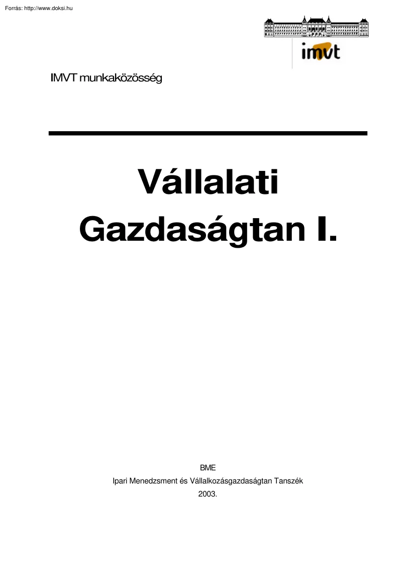 Vállalati gazdaságtan I