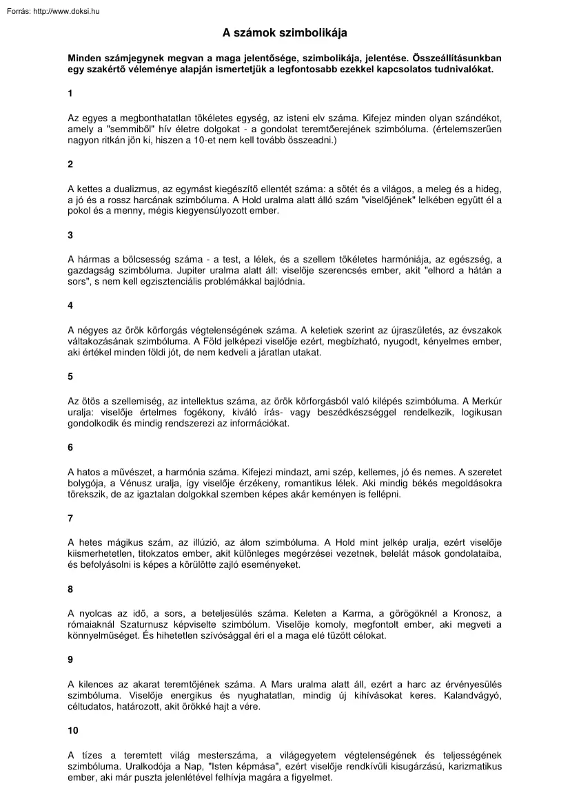 A számok szimbolikája