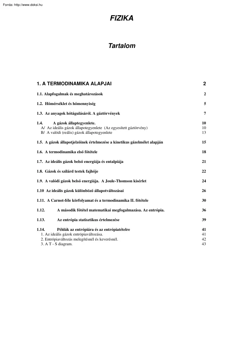 BMF Termodinamika jegyzet példatárral
