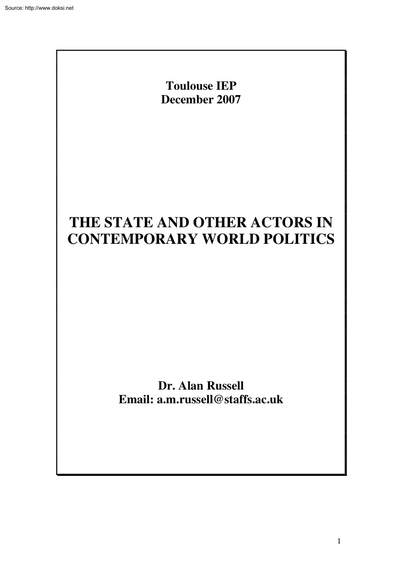 Dr. Alan Russell - The State and Other Actors in Contemporary World Politics