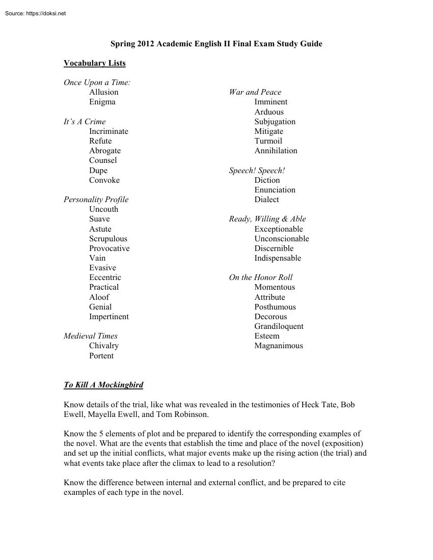 Academic English II, Final Exam Study Guide