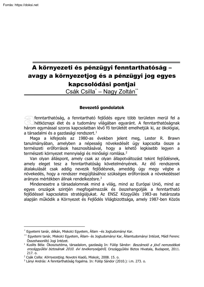 Csák-Nagy - A környezeti és pénzügyi fenntarthatóság, avagy a környezetjog és a pénzügyi