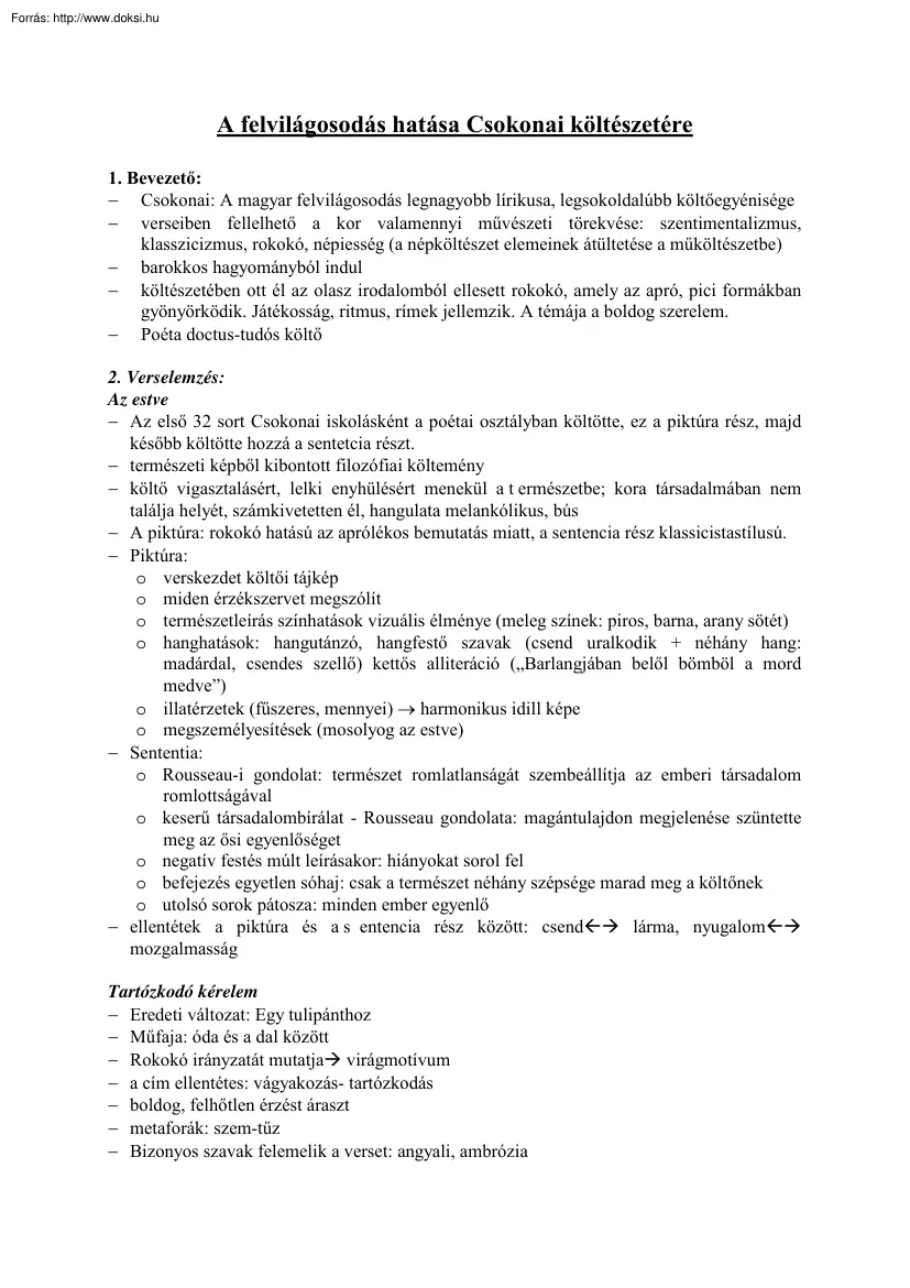 A felvilágosodás hatása Csokonai költészetére