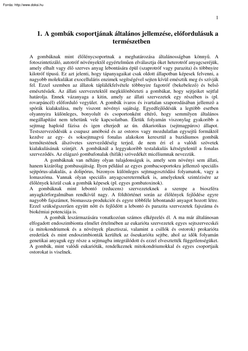 Mikológia (Gombák) tételek