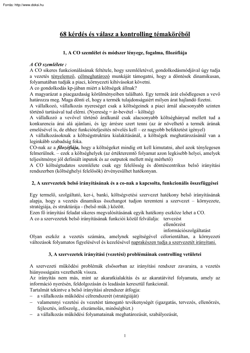 68 kérdés és válasz a kontrolling témaköréből