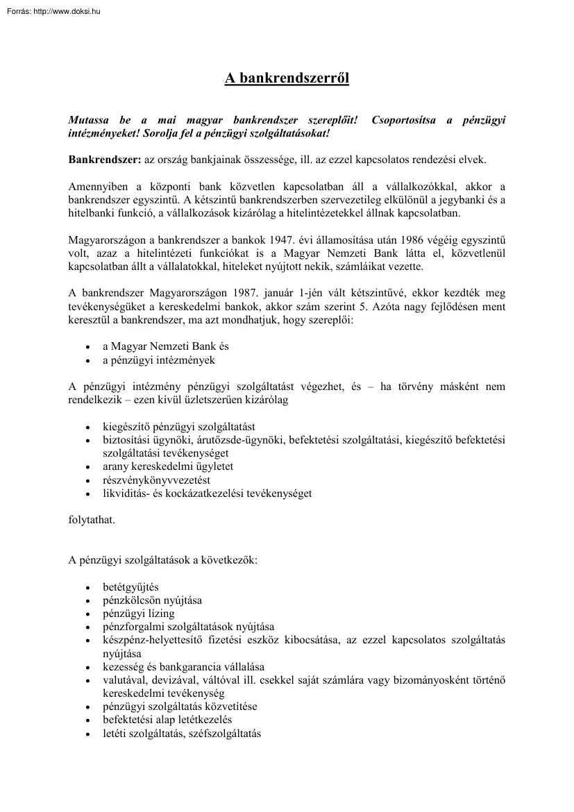 A bankrendszerről
