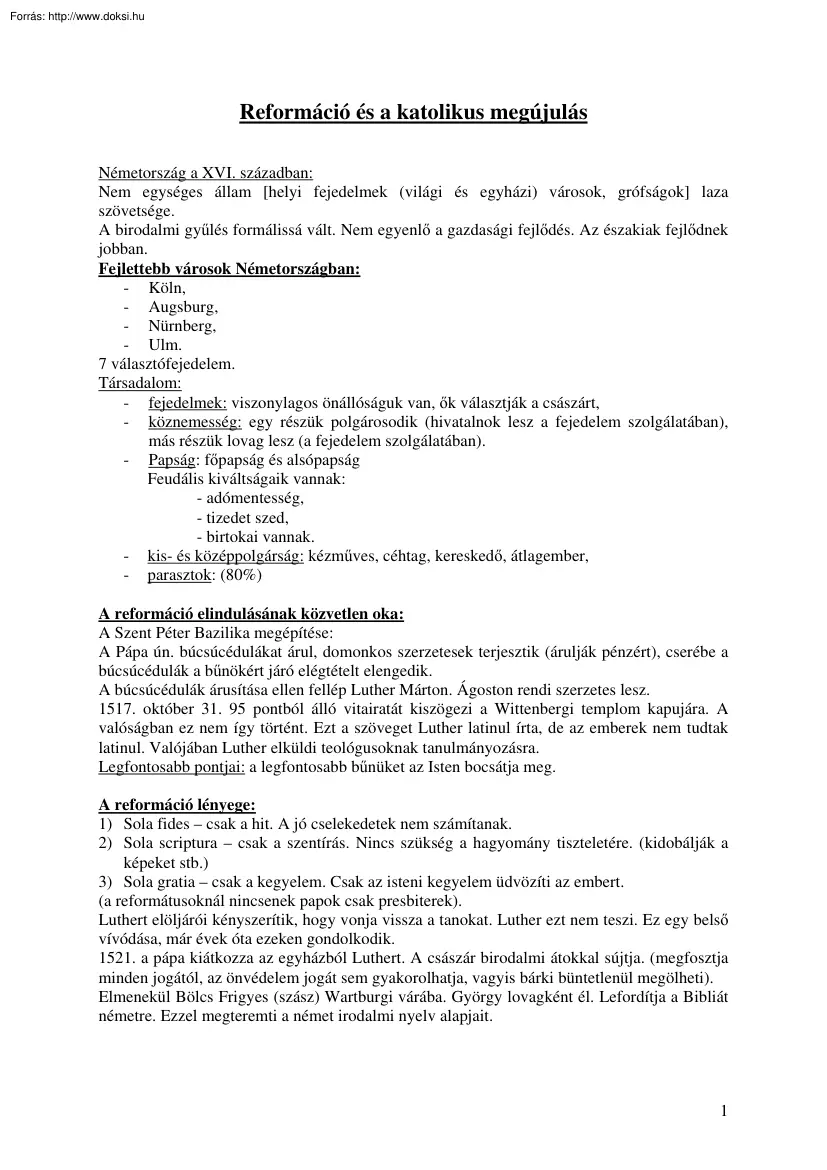 Reformáció és a katolikus megújulás