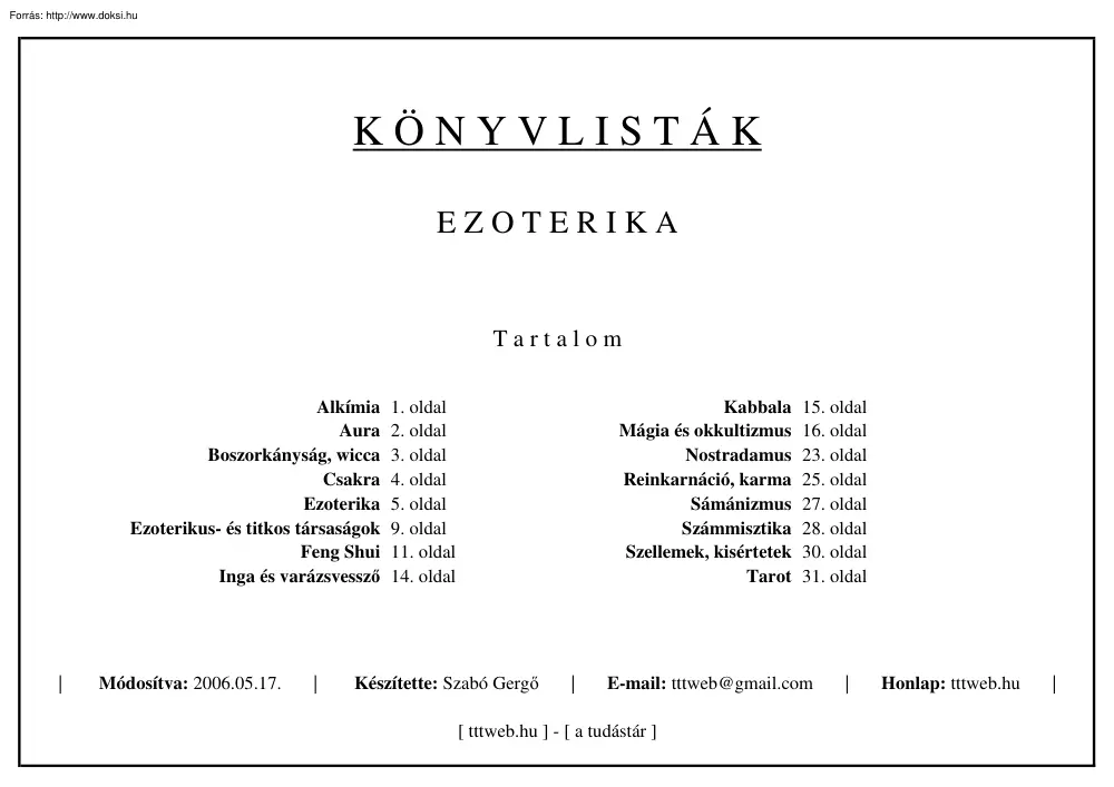 Szabó Gergő - Ezoterika könyvlista