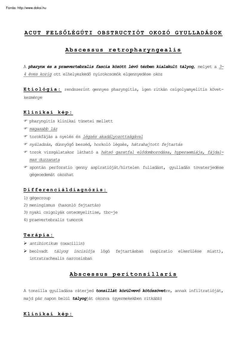 Acut felsőlégúti obstructiót okozó gyulladások, Abscessus retropharyngealis