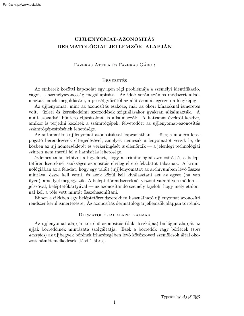 Fazekas-Fazekas - Ujjlenyomat azonosítás dermatológiai jellemzők alapján