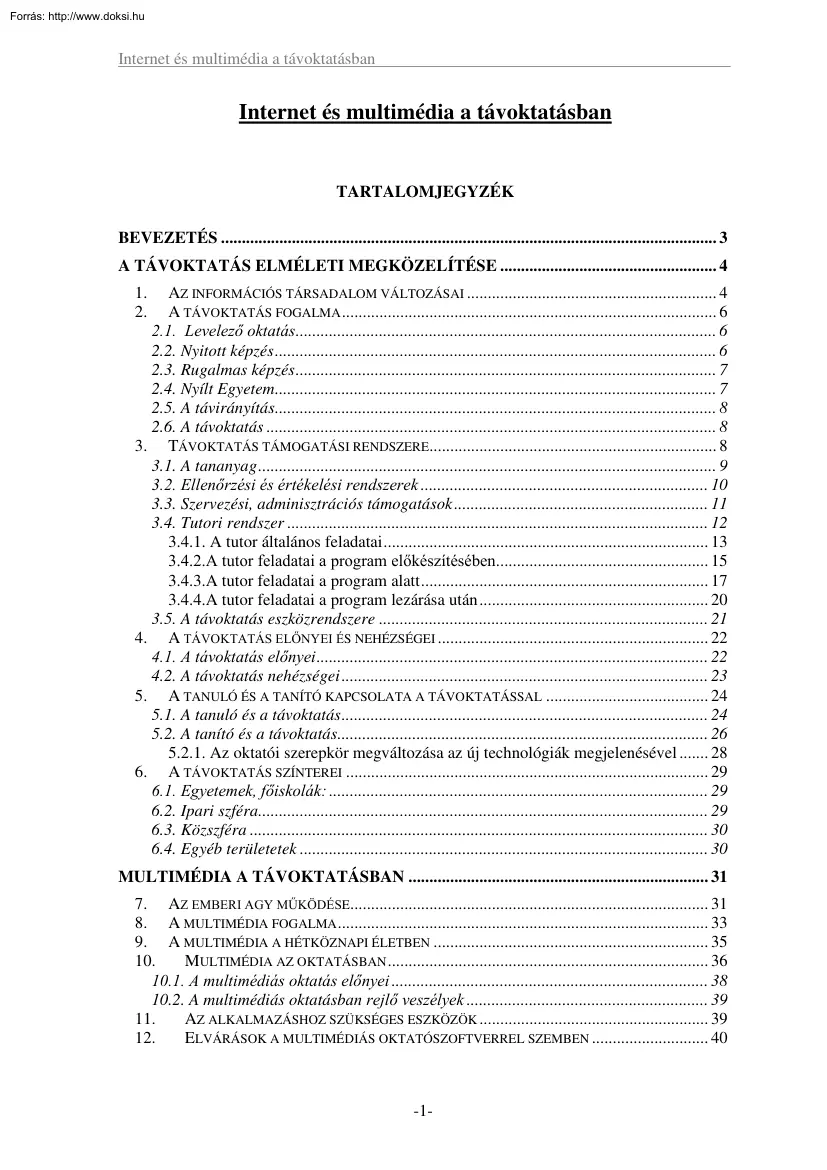 EKF Internet és multimédia a távoktatásban