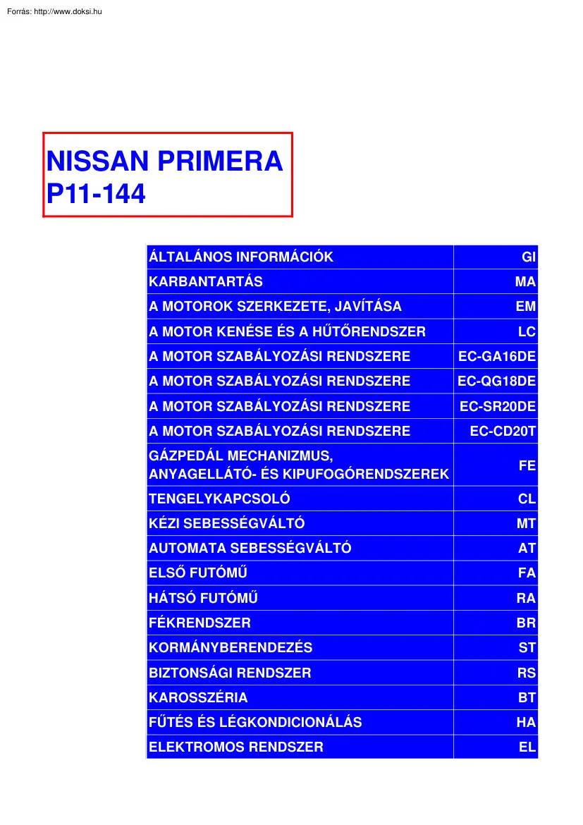 Nissan Primera P11 javítási útmutató