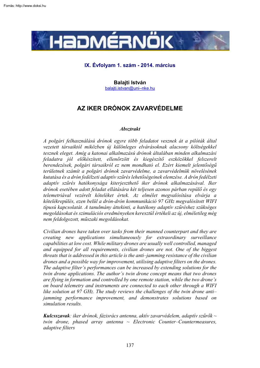 Balajti István - Az iker drónok zavarvédelme