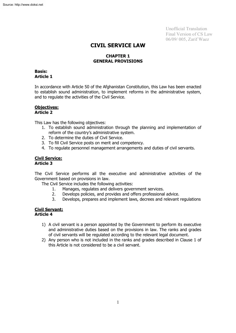 Civil Service Law, General Provision