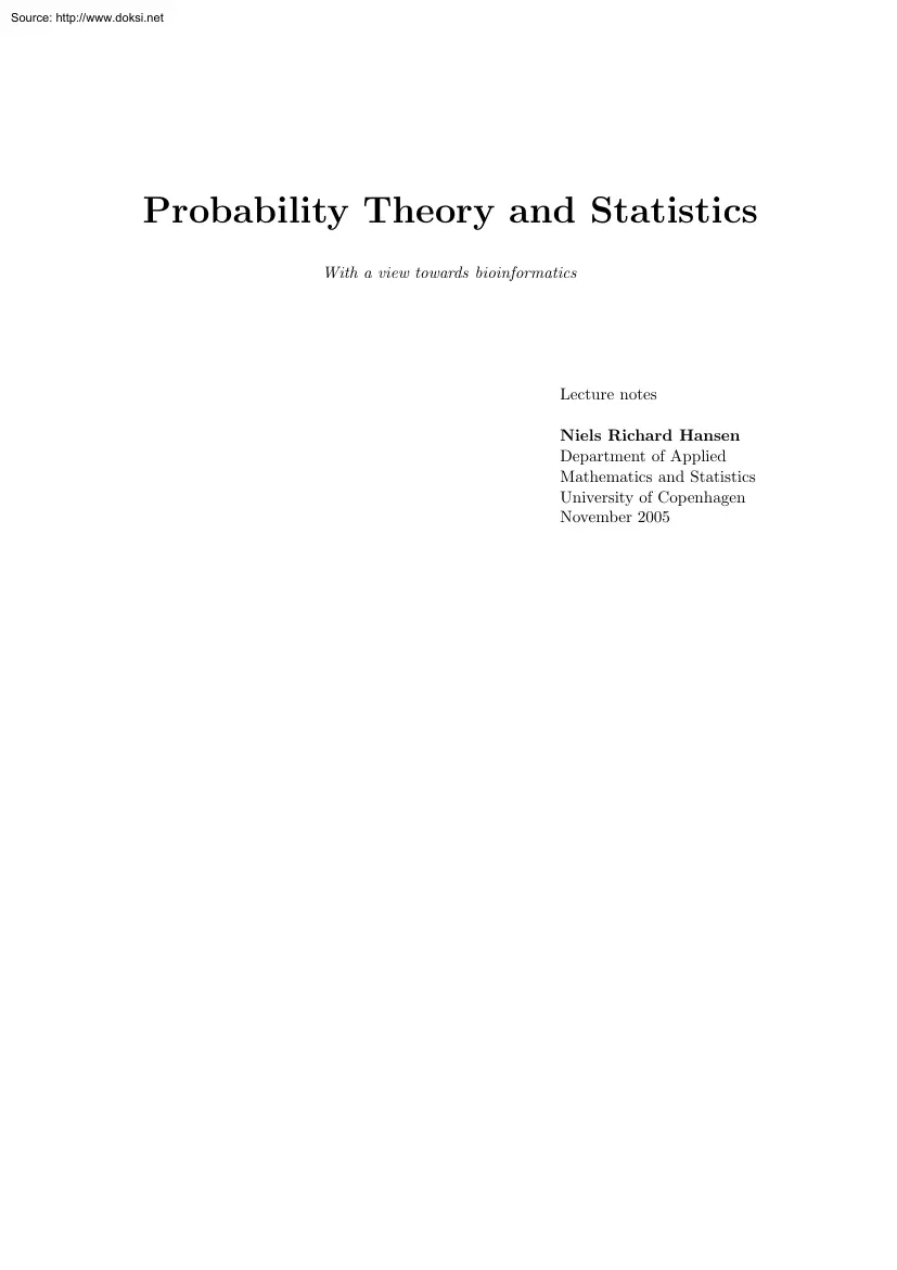 Niels Richard Hansen - Probability Theory and Statistics