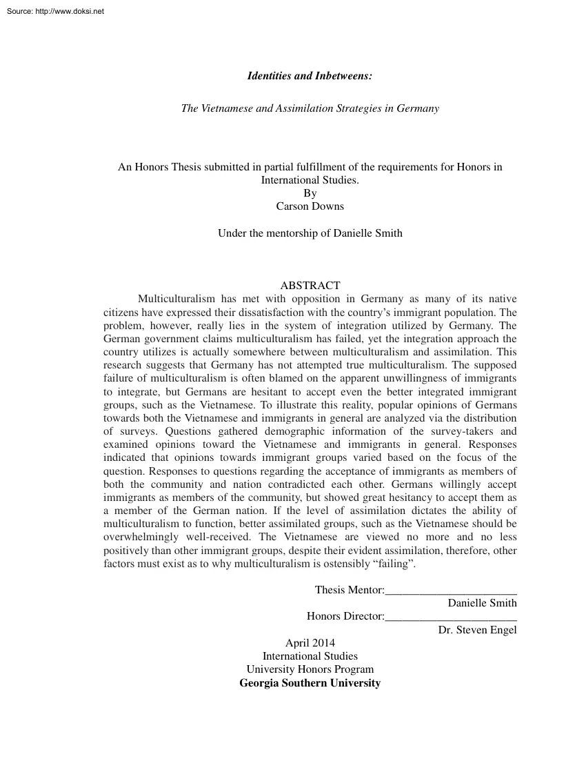 Carson Downs - The Vietnamese and Assimilation Strategies in Germany