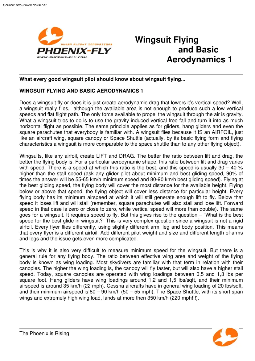 Wingsuit Flying and Basic Aerodynamics