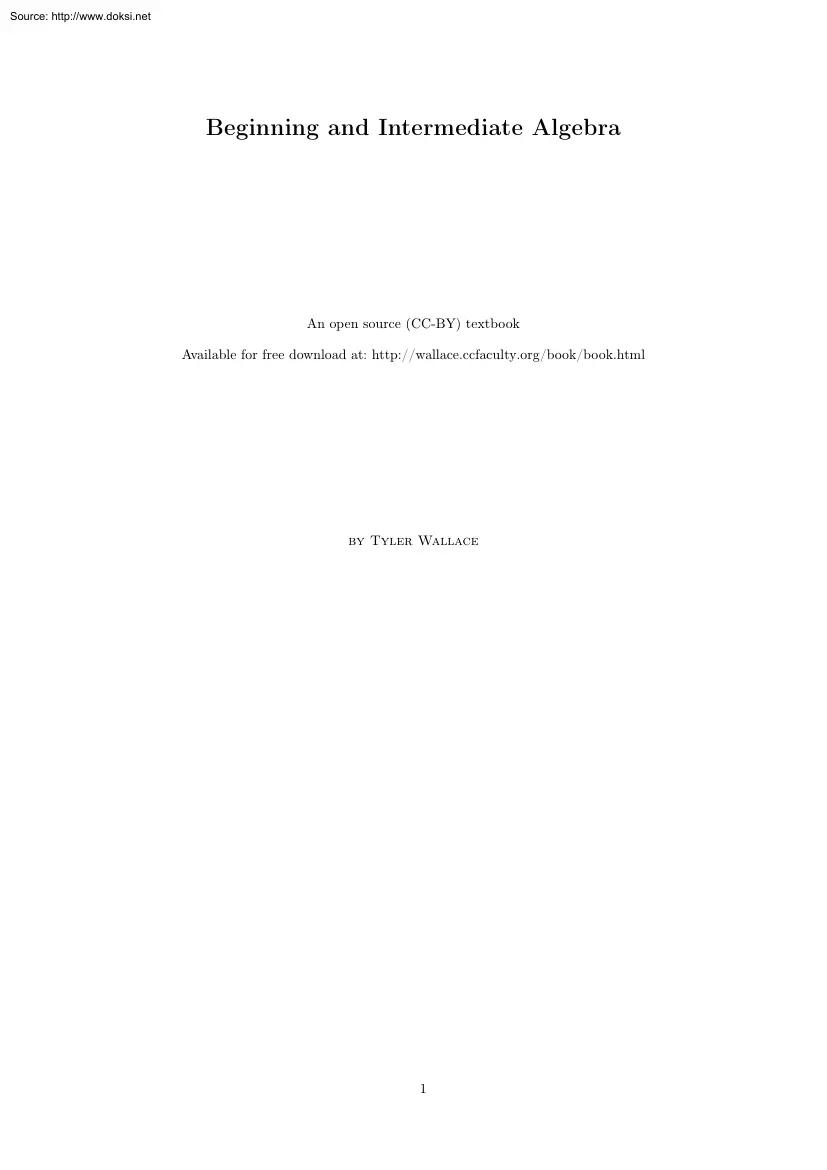 Tyler Wallace - Beginning and Intermediate Algebra