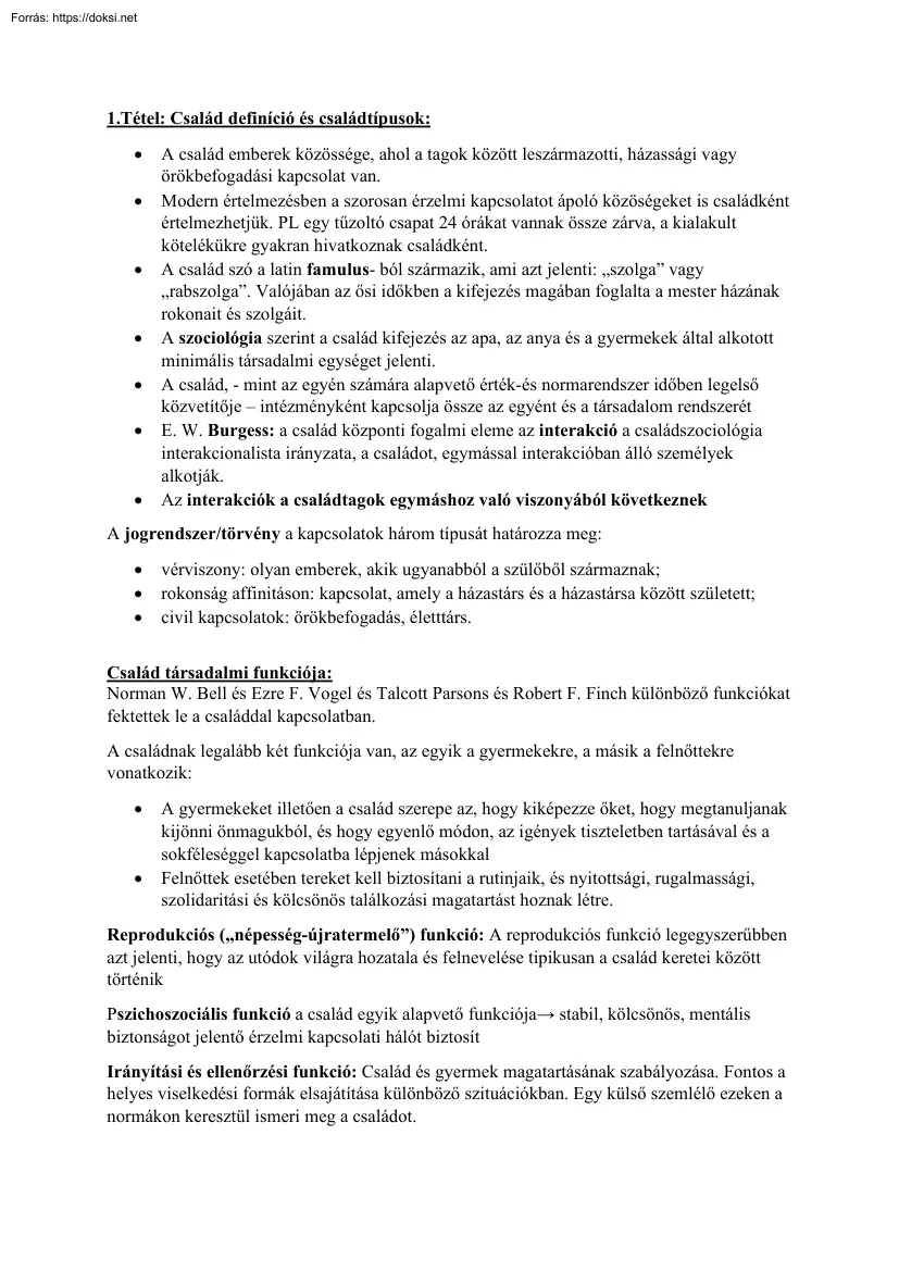 Kurila Levente Péter - Család definíció és családtípusok
