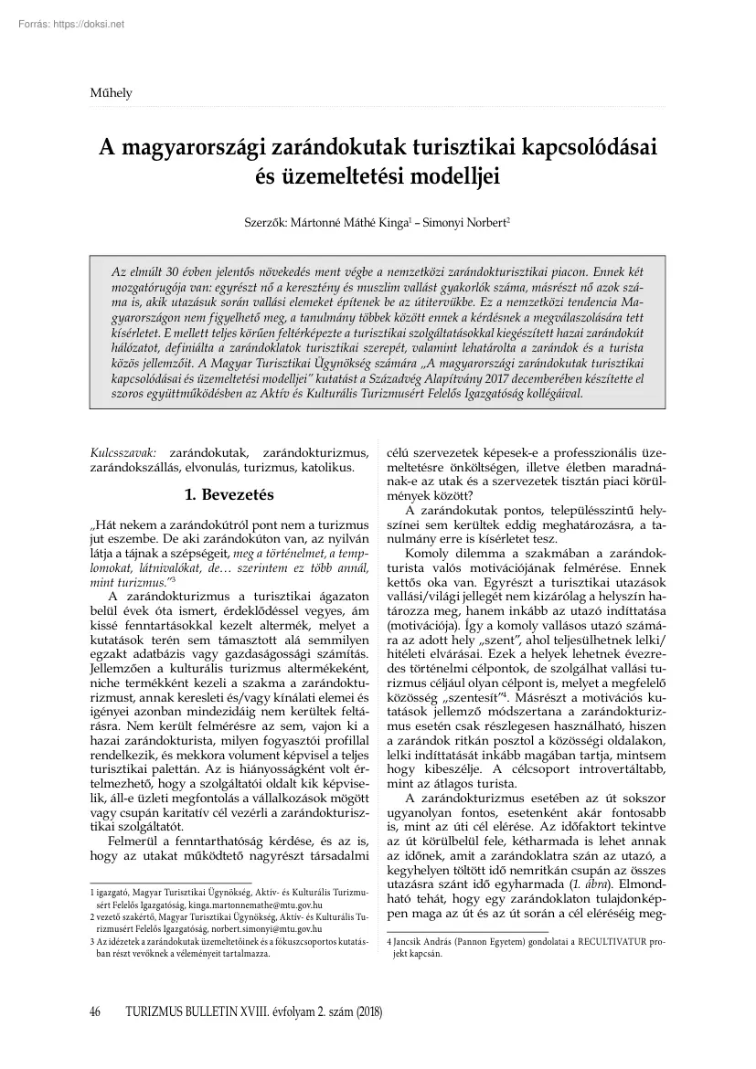 Mártonné-Simonyi - A magyarországi zarándokutak turisztikai kapcsolódásai és üzemeltetési