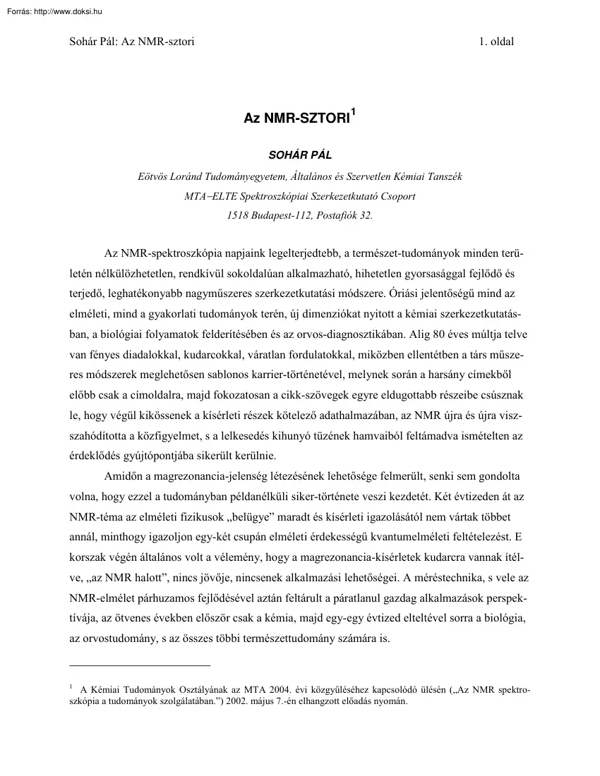 Sóhár Pál - Az NMR-sztori