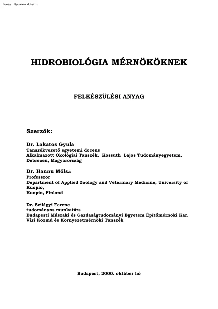 Hidrobiológia mérnököknek