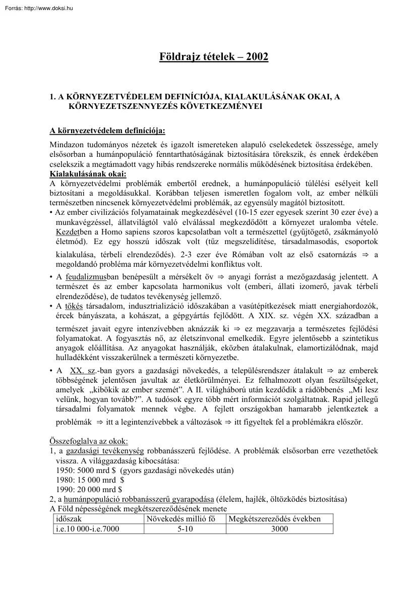 Földrajz tételek, 2002