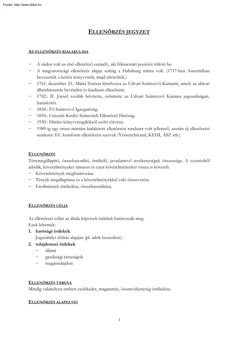 Ellenőrzés jegyzet