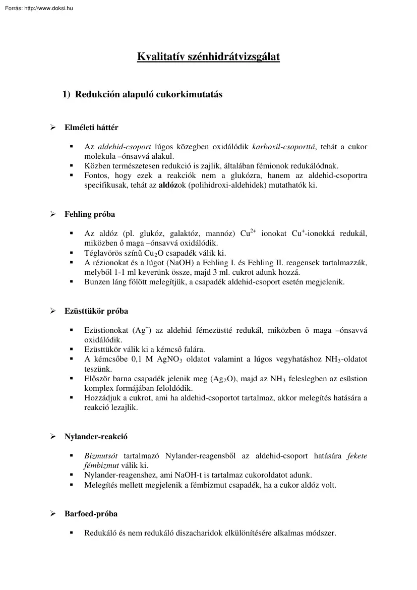 Kvalitatív szénhidrátvizsgálat