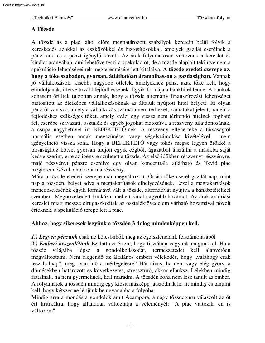 Chartcenter, tőzsdetanfolyam