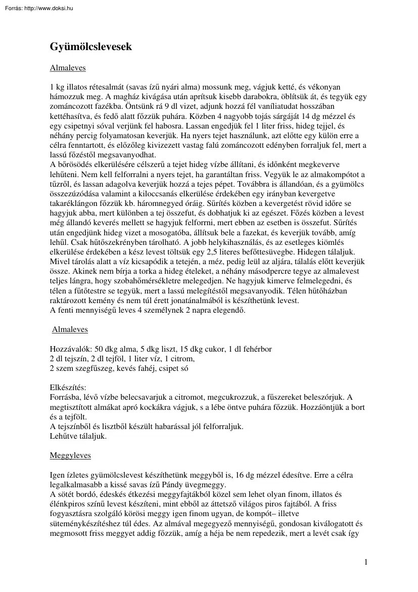 Gyümölcsleves receptek