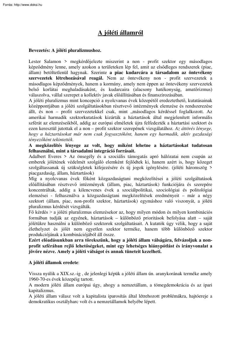 A jóléti államról