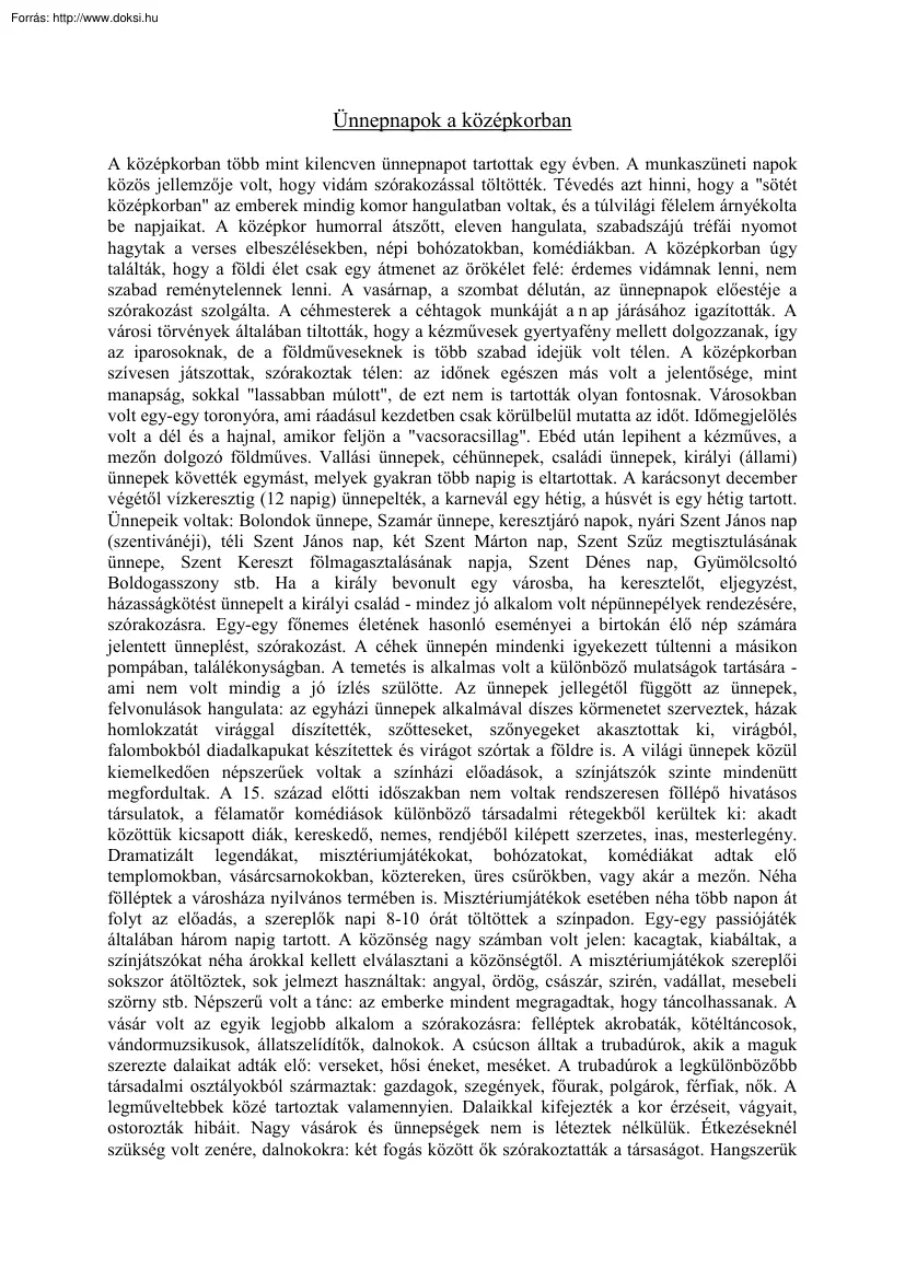 Ünnepnapok a középkorban
