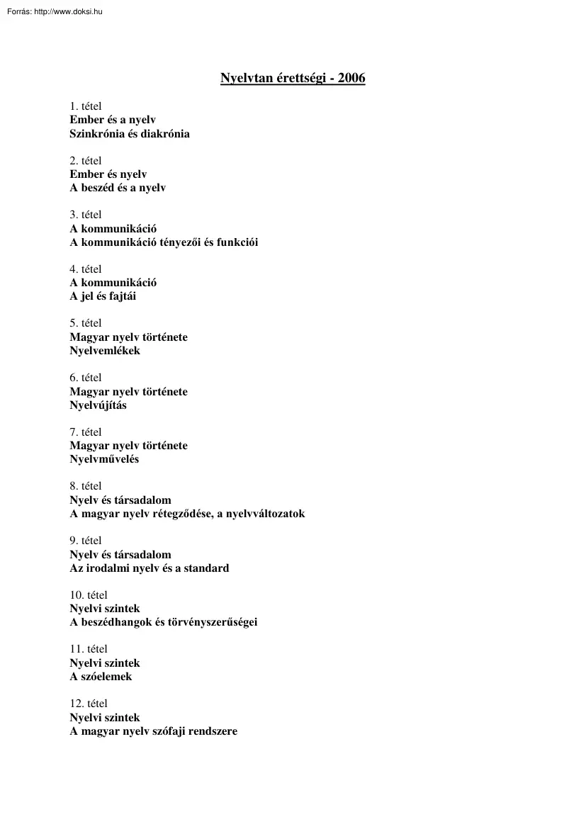 Bors Mónika - Nyelvtan érettségi, 2006