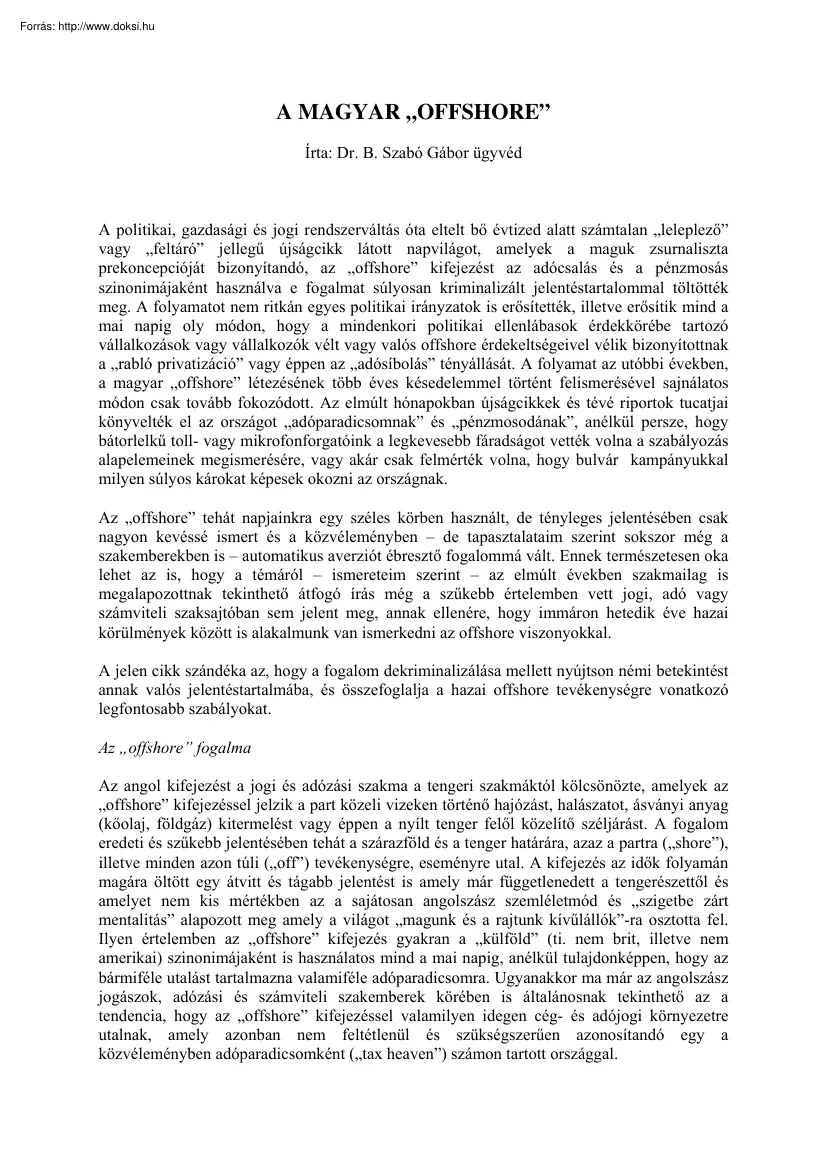B. Szabó Gábor - A Magyar offshore