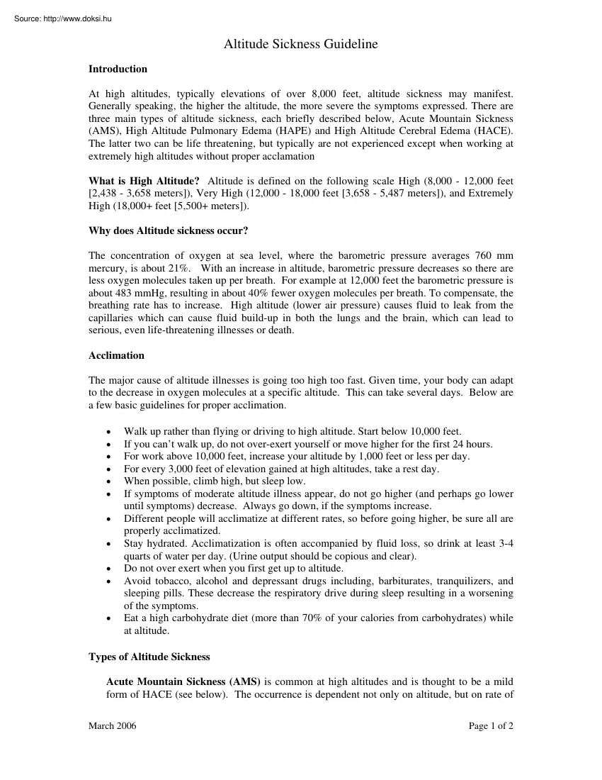 Altitude sickness guideline