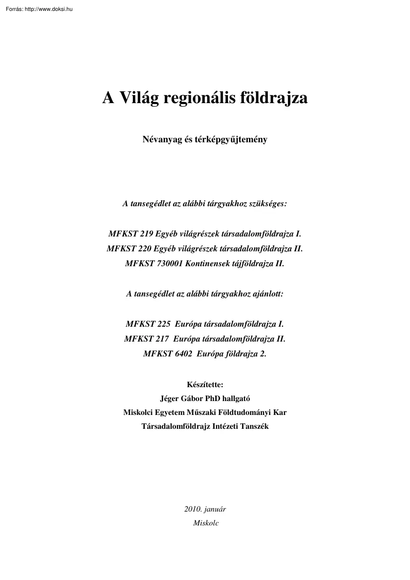 Jéger Gábor - A világ regionális földrajza
