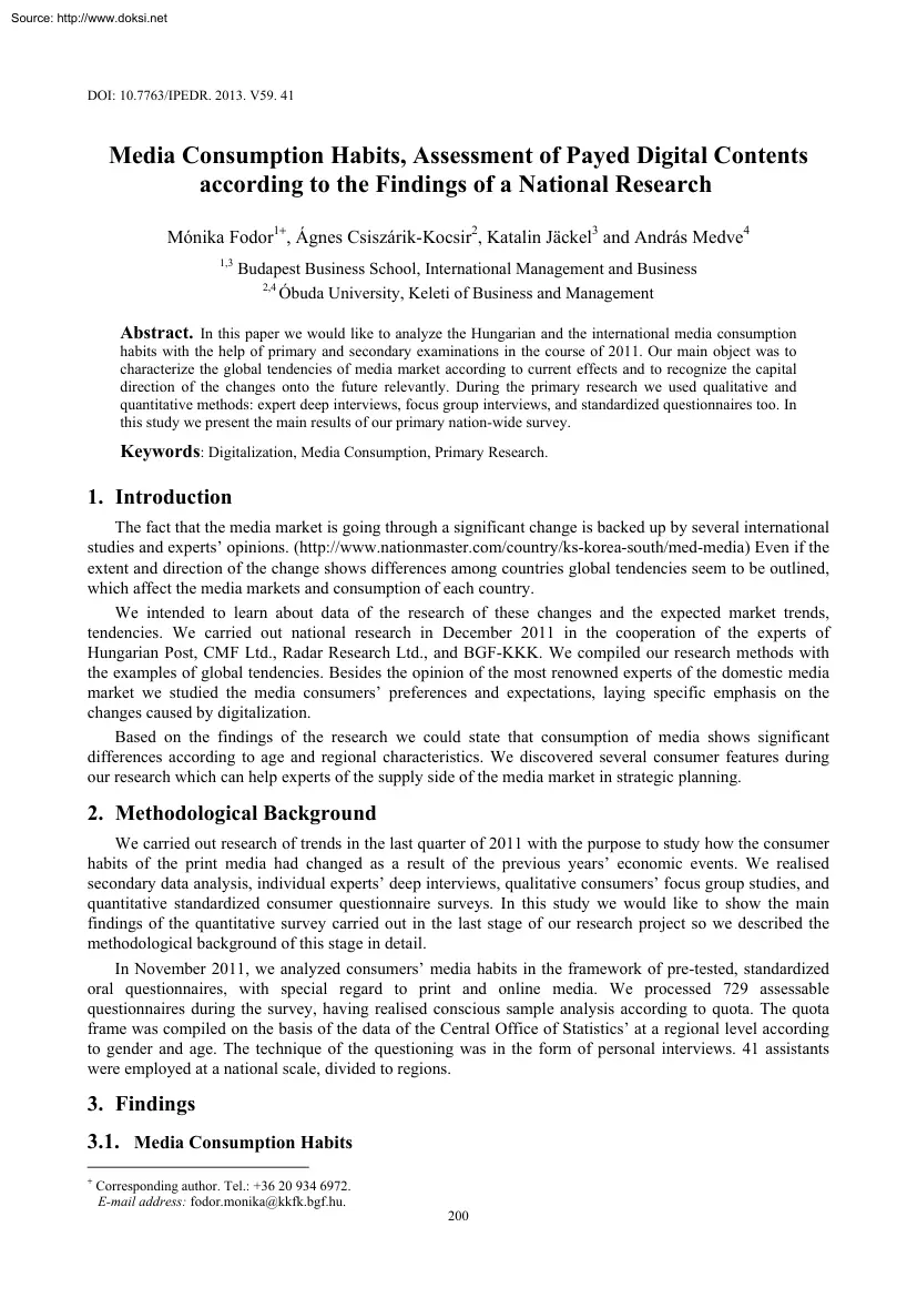 Fodor-Csiszárik-Jackel - Media Consumption Habits, Assessment of Payed Digital Contents according