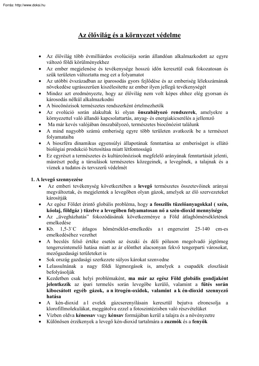 Az élővilág és a környezet védelme