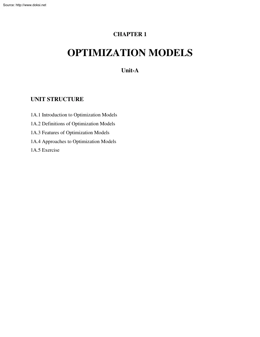 Optimization Models