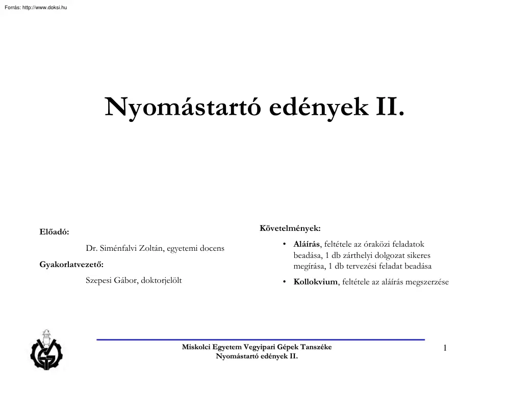 Nyomástartó edények II