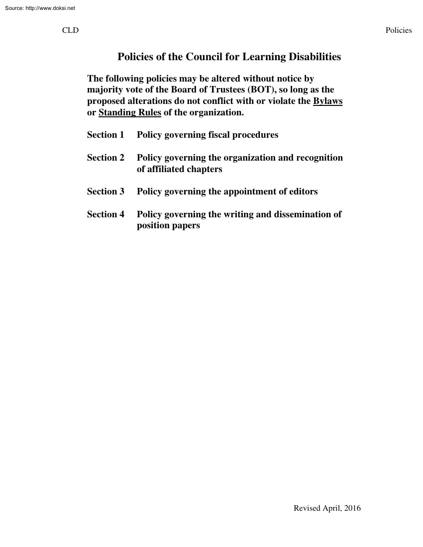 Policies of the Council for Learning Disabilities